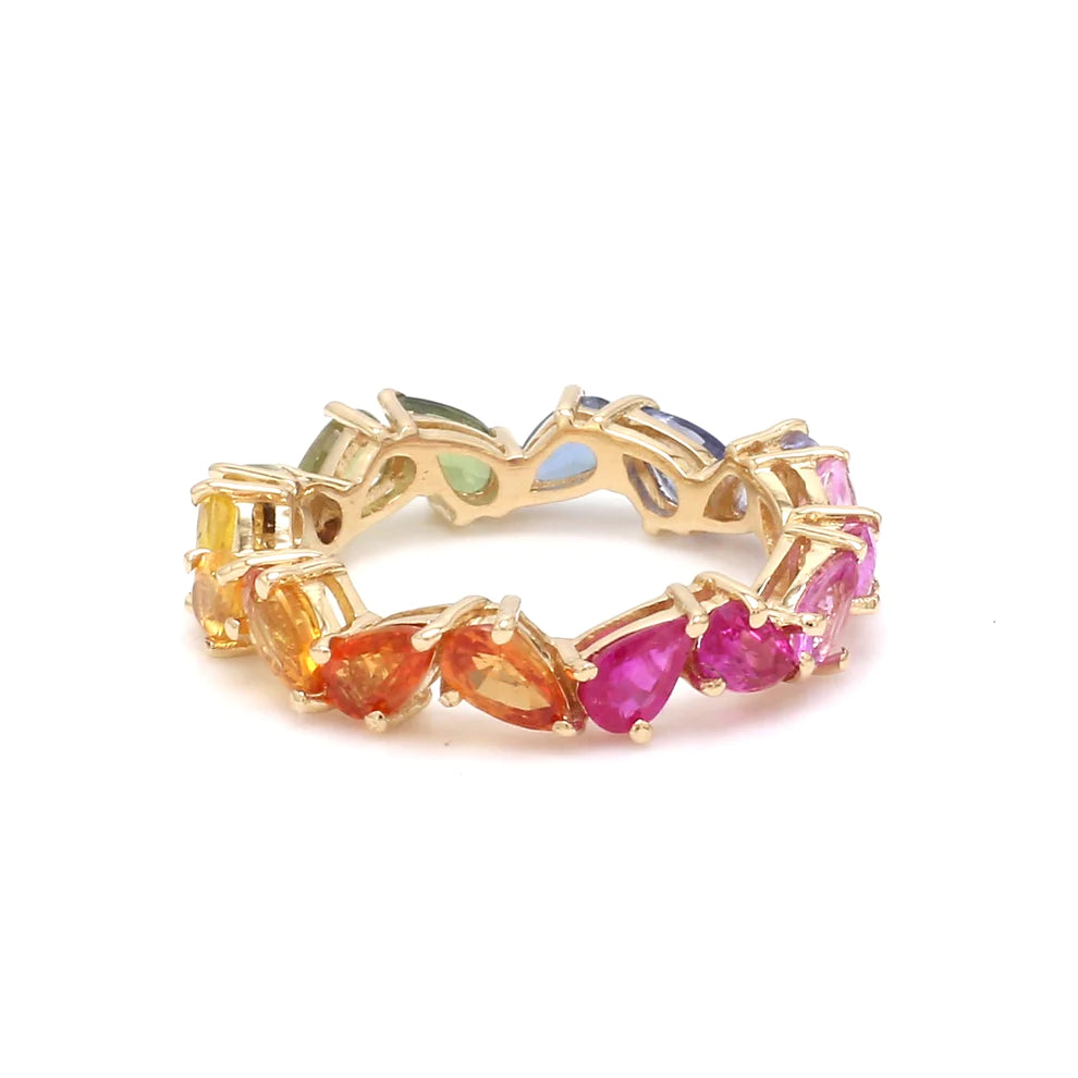 Rainbow Sapphire Pear Zig Zag Ring