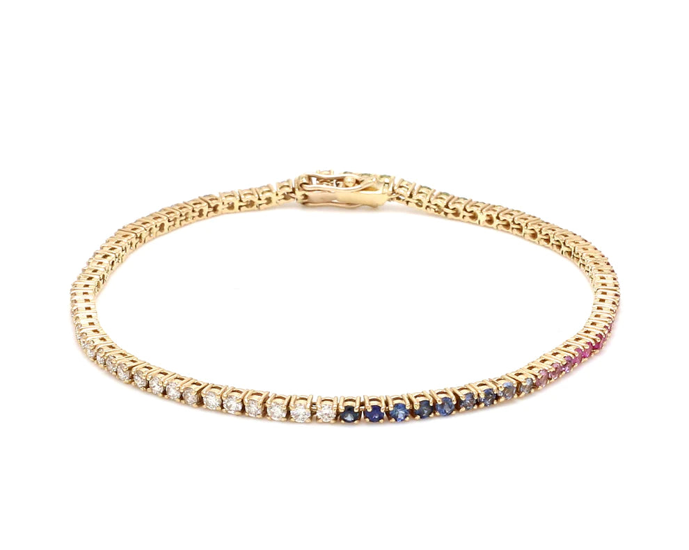 Rainbow Sapphire Half Diamond Bracelet