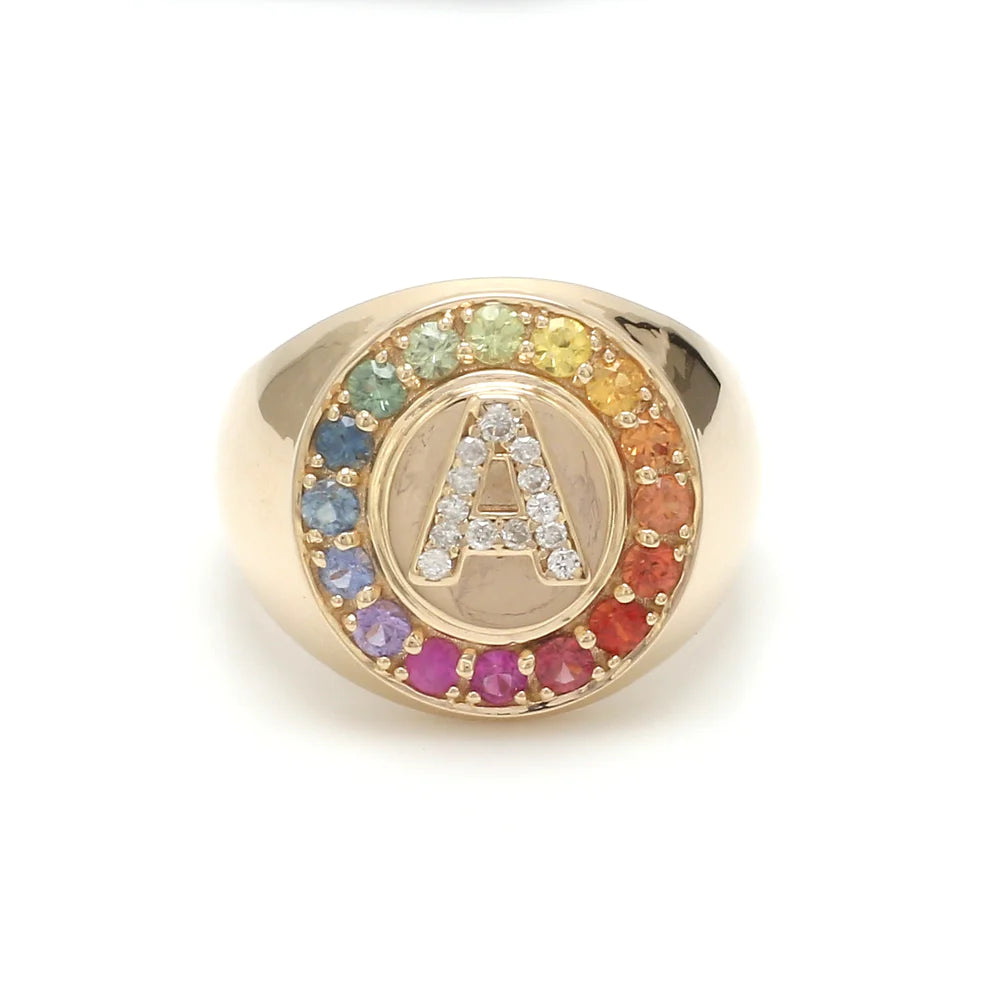 Personalized Rainbow Sapphire Letter Signet