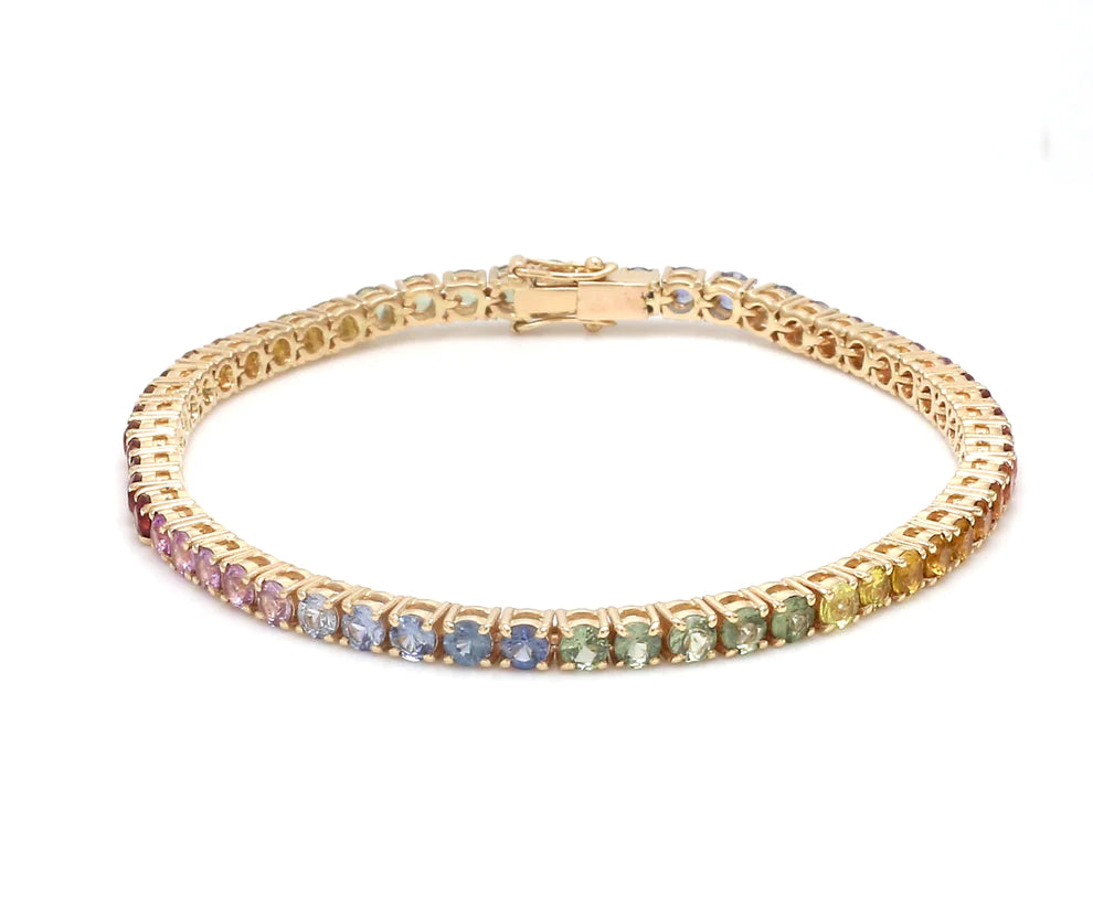 Rainbow Sapphire Princess Cut Tennis Bracelet